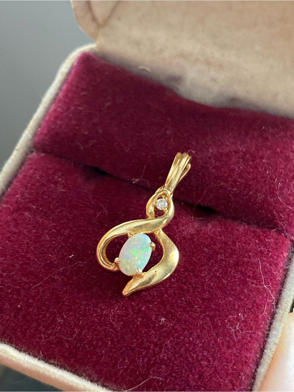 14Y Gold Opal Teardrop Gold Pendant with Diamond Accent